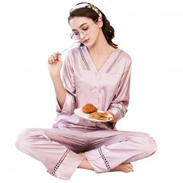 Hot sell custom print silky satin pajamas two piece set women