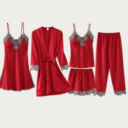 2021 wholesale pure color lace edge ladies satin pajamas women s